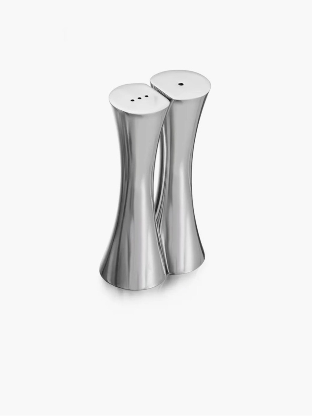Nambe Polished Stainless Steel Curved Salt & Pepper Shakers - Silver